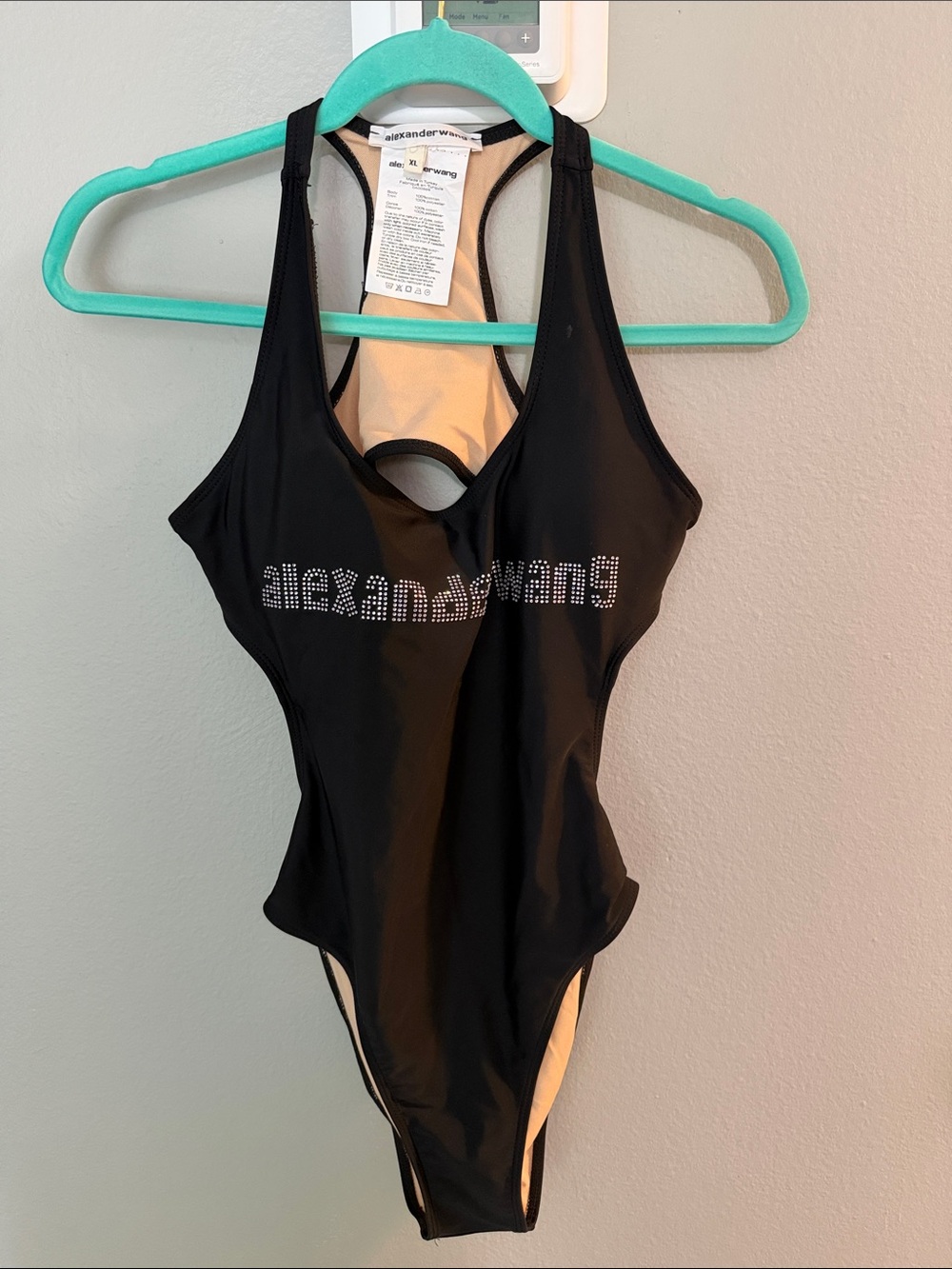 Alexander Wang Black String Logo One-Piece Swimsuit